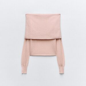 Zara Blush / Pale Pink Off The Shoulder Knit Top Sweater